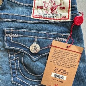 NWT True Religion Billy Super T Straight low rise Denim Blue Jeans Women 28